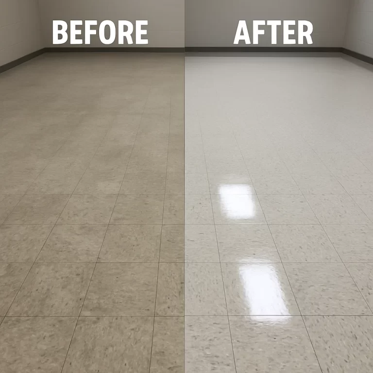 Before and after composite floor cleaning — archive room