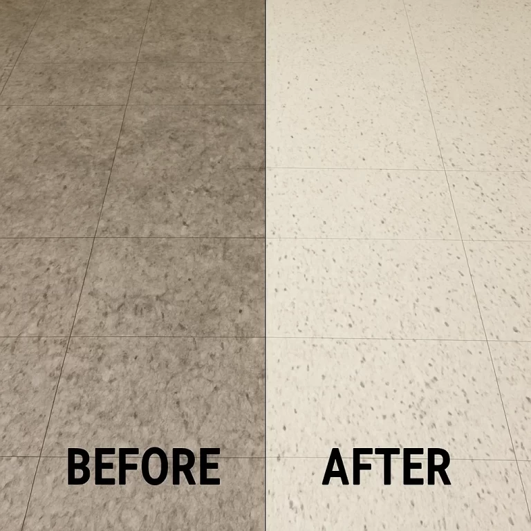 Before and after composite floor cleaning — help desk area