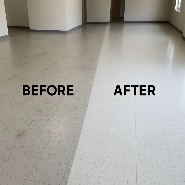Before and after composite floor cleaning — security office