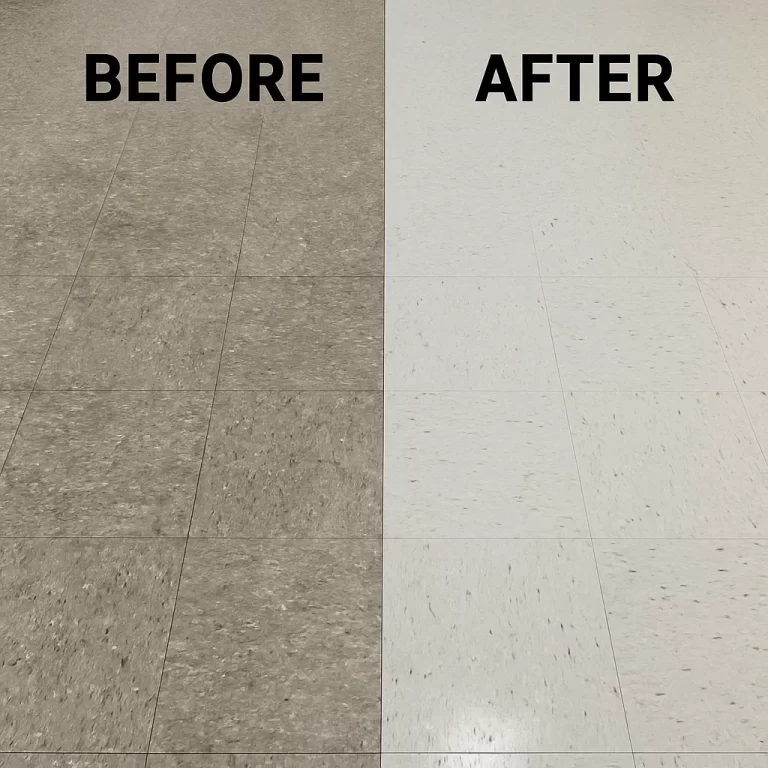 Before and after composite floor cleaning — mailroom entry