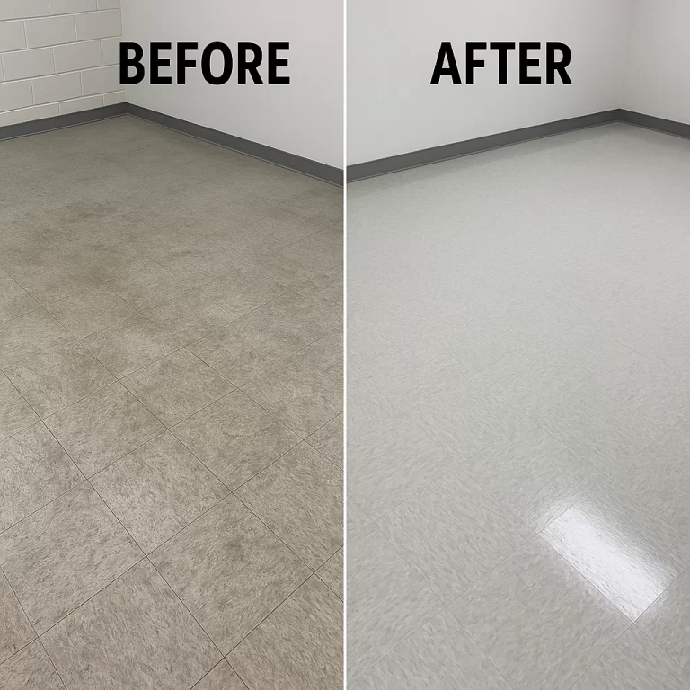 Worker preparing floor for recoat