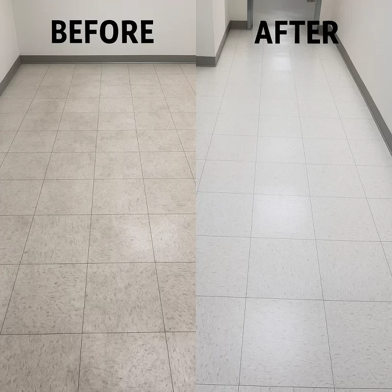 Before and after composite floor cleaning — dental corridor