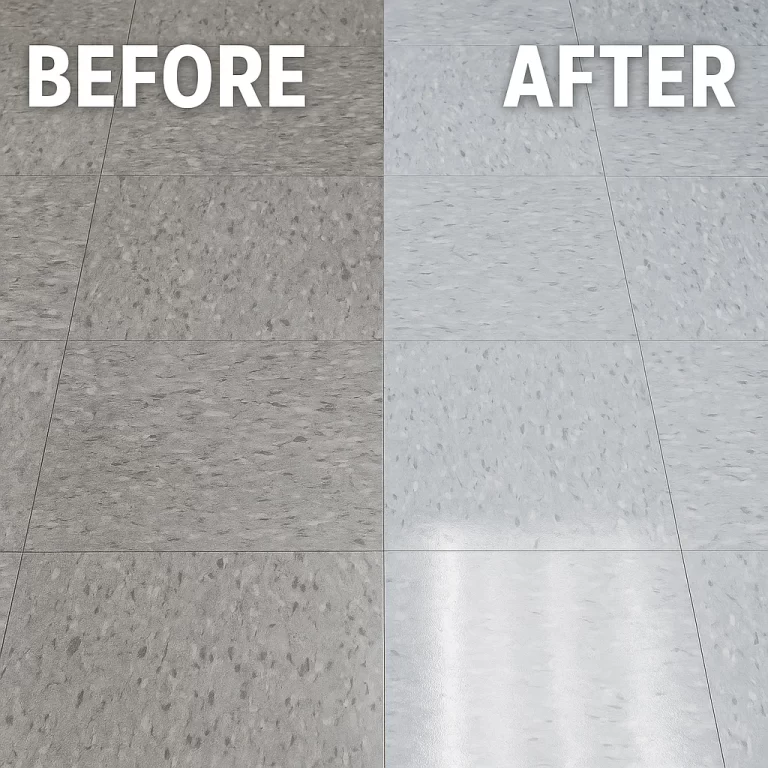 Before and after composite floor cleaning — ticketing hall