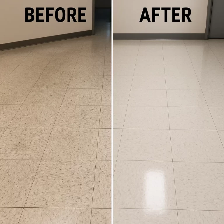 Before and after composite floor cleaning — gallery lobby