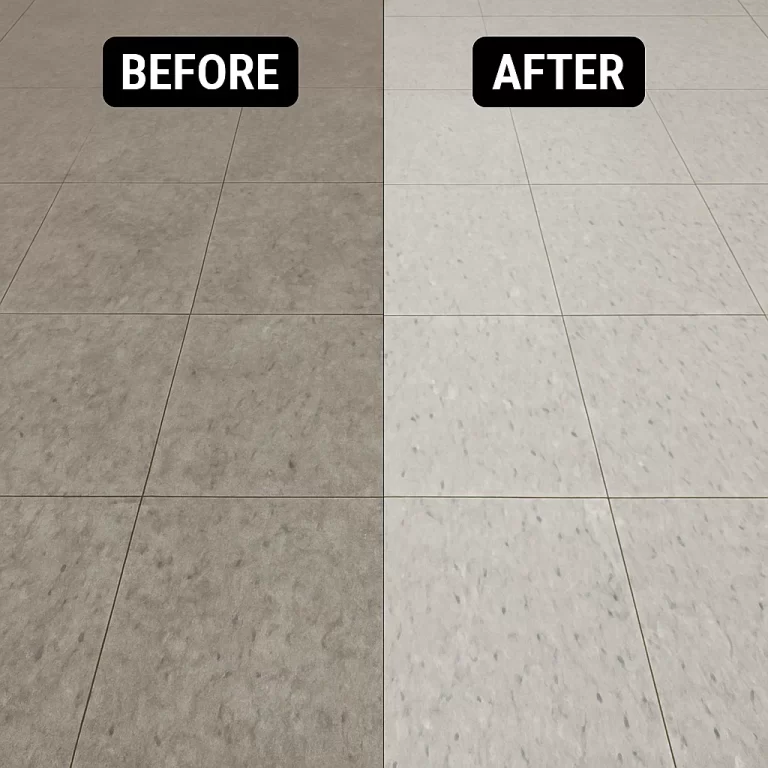 Before and after composite floor cleaning — police lobby