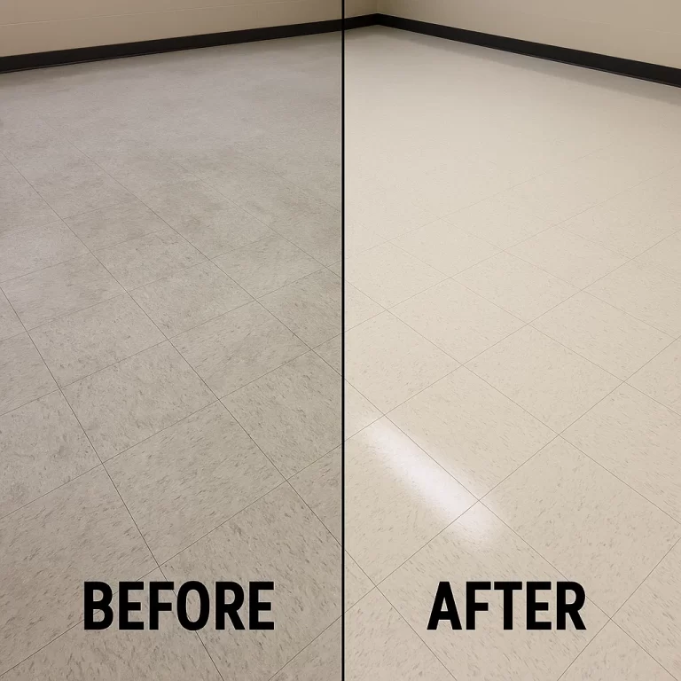 Before and after composite floor cleaning — firehouse hall