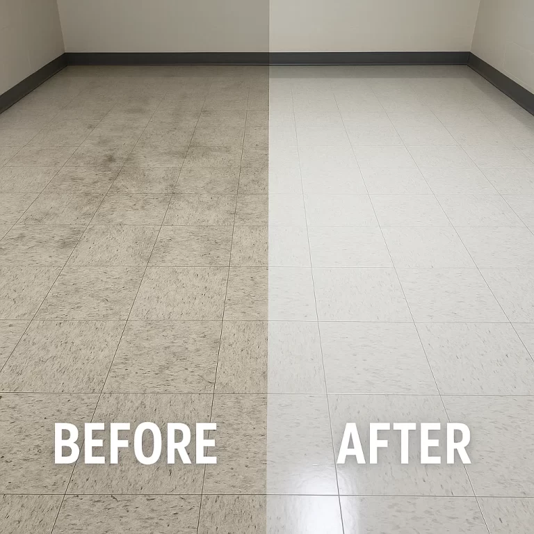 Before and after composite floor cleaning — training hall
