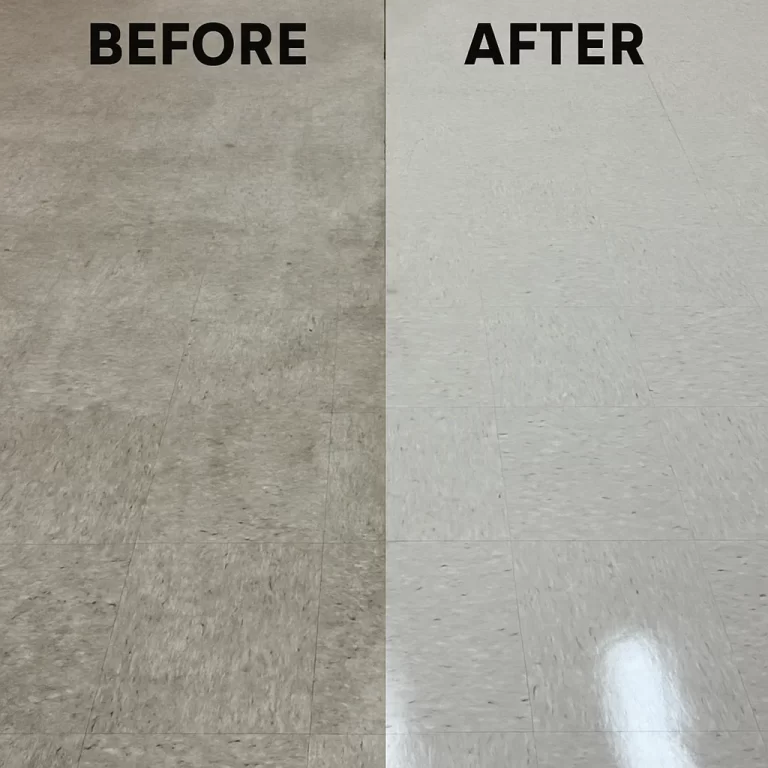 Before and after composite floor cleaning — bus station hall
