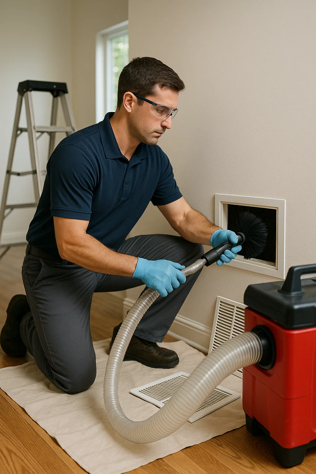 Air duct cleaning in Delaware County, Pa — per-vent contact cleaning with HEPA capture