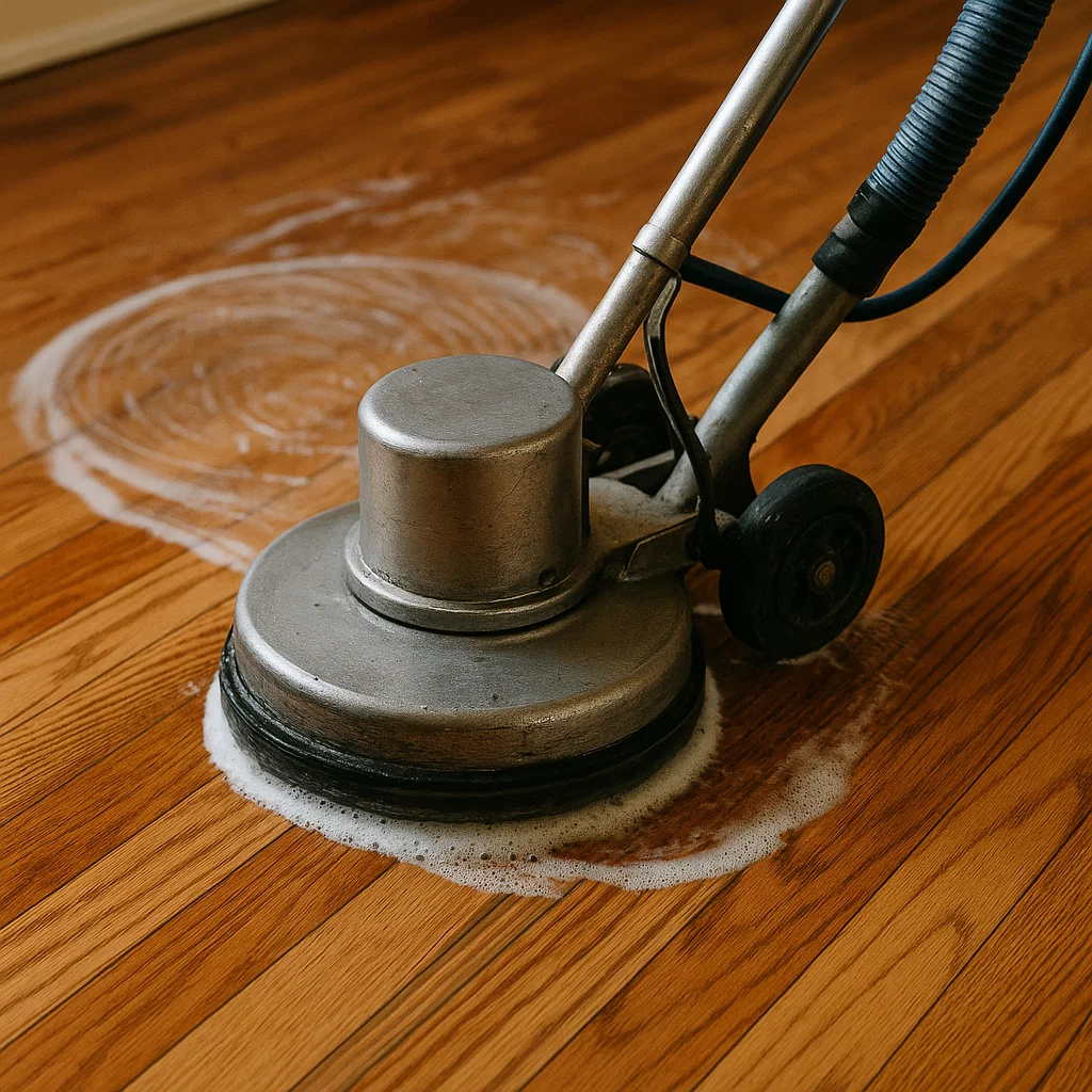 Shiny hardwood after professional cleaning