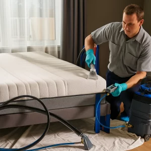 Mattress cleaning with fabric-safe methods by Angelo's Cleaning