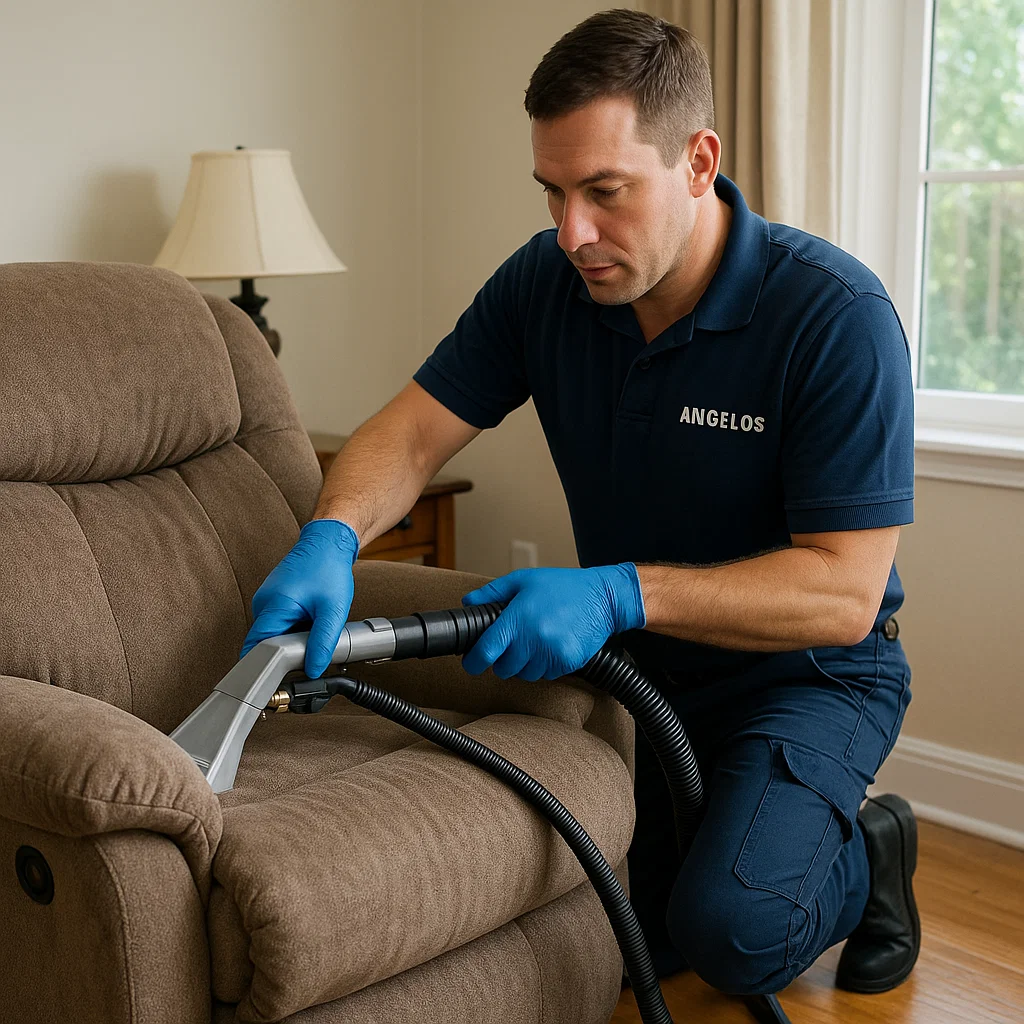 Angelo's Hard Floor & Duct Cleaning recliner upholstery service by experts