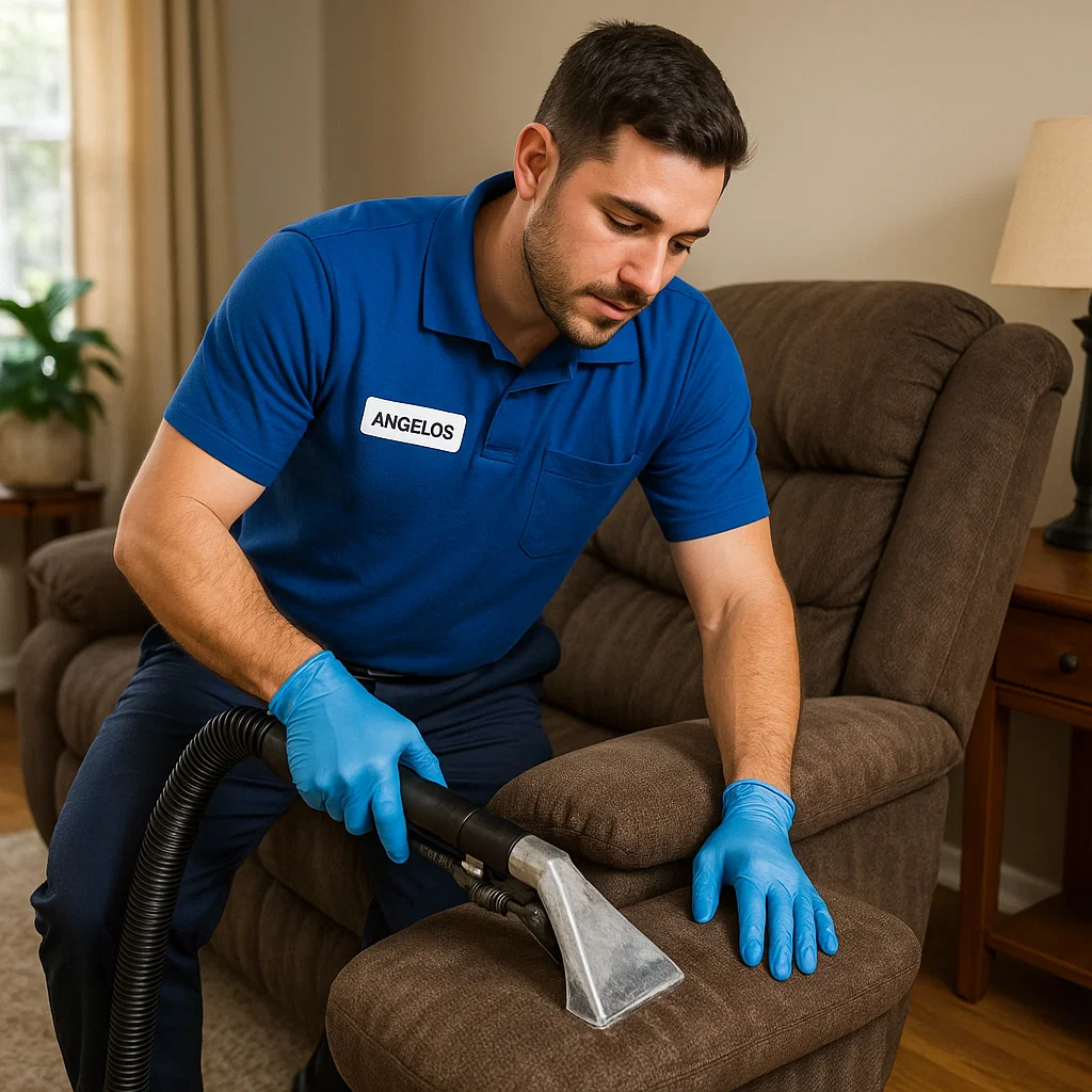 Angelo's Hard Floor & Duct Cleaning precise detail on recliner upholstery