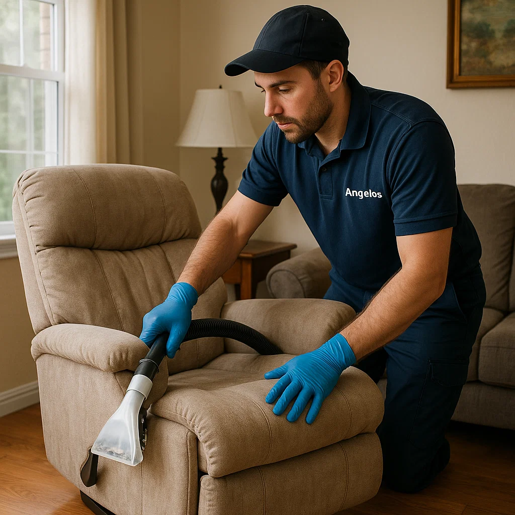 Angelo's Hard Floor & Duct Cleaning careful refresh of recliner upholstery
