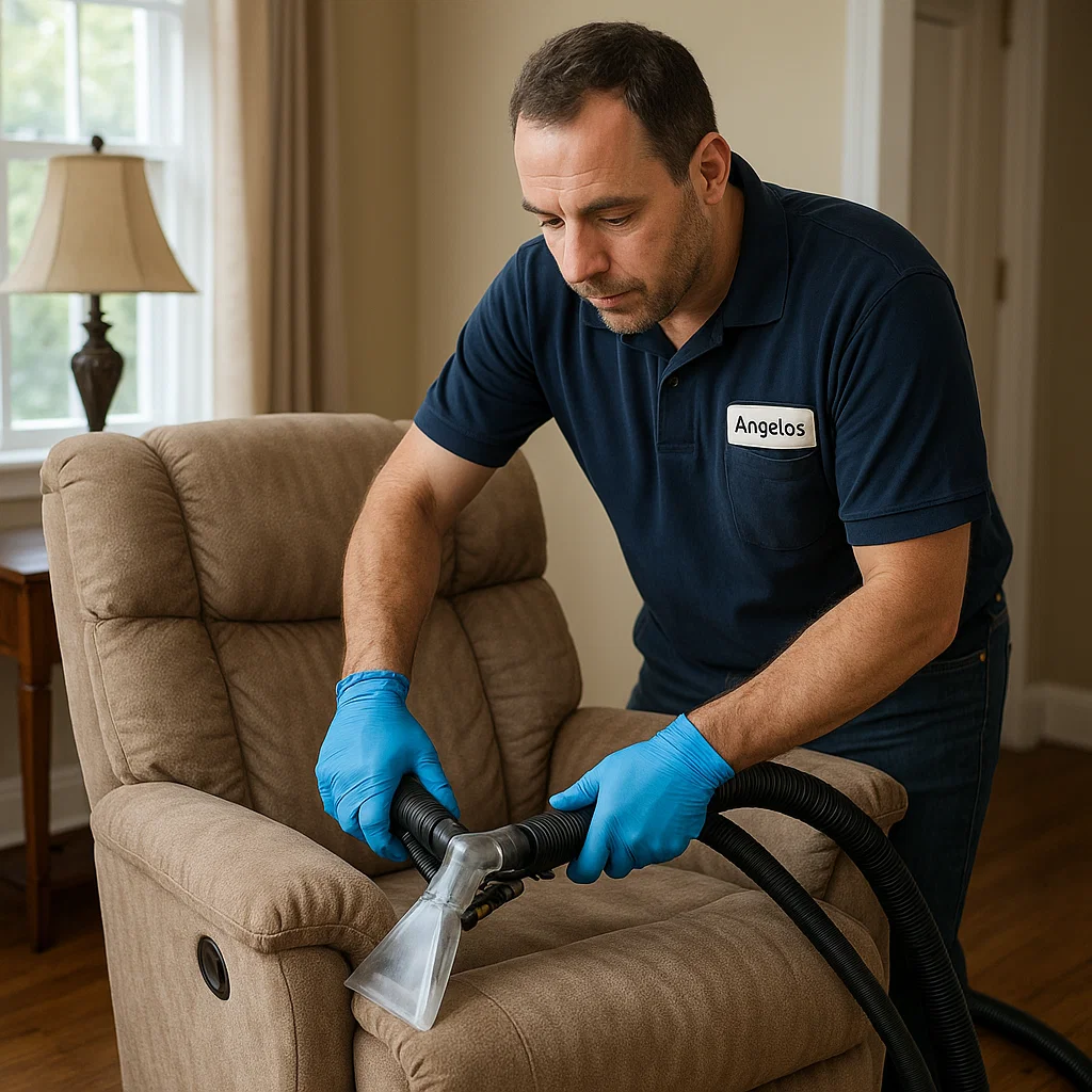 Angelo's Hard Floor & Duct Cleaning trained technicians recliner cleaning