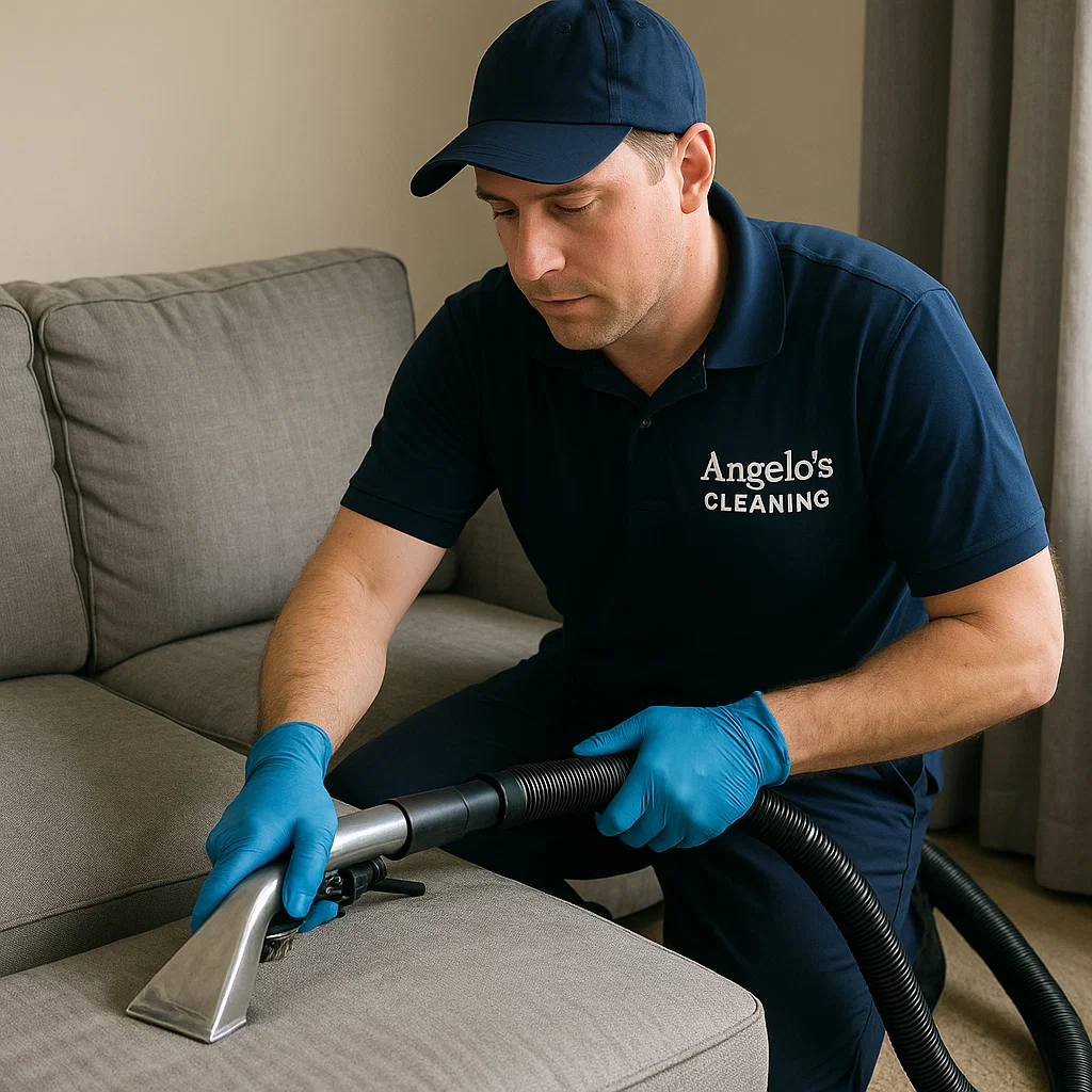 Before & after sofa cleaning — pet hair and dander extracted