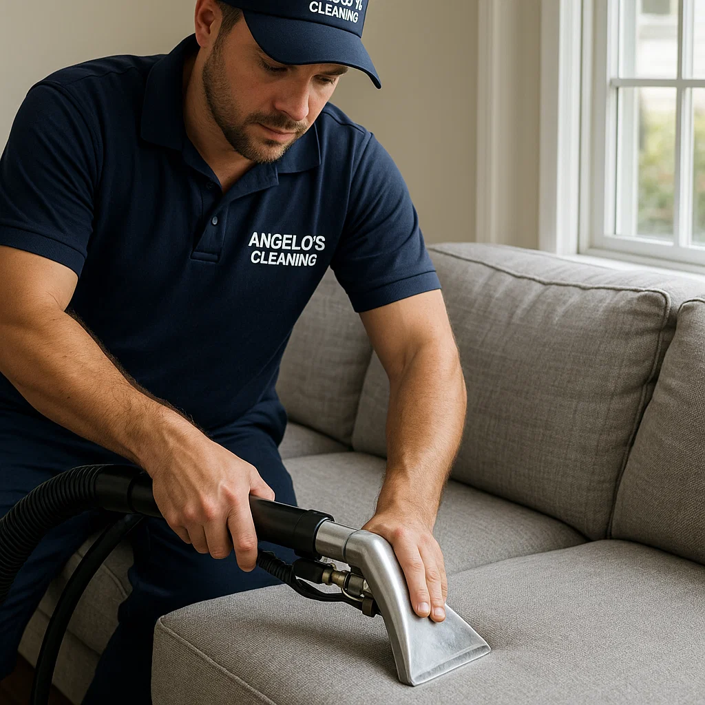 Before & after sofa cleaning — tweed texture clarified