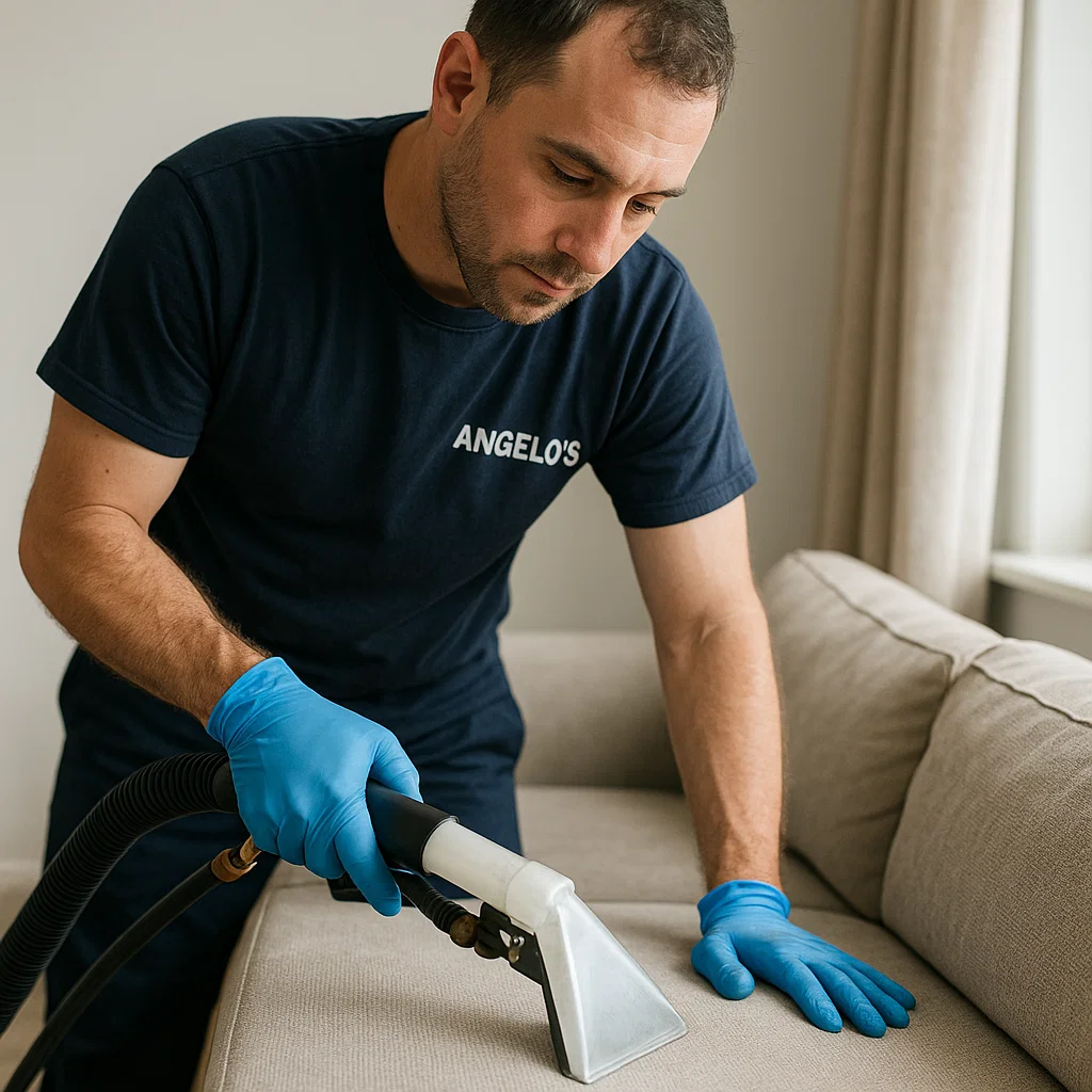 Before & after sofa cleaning — microfiber water stains corrected