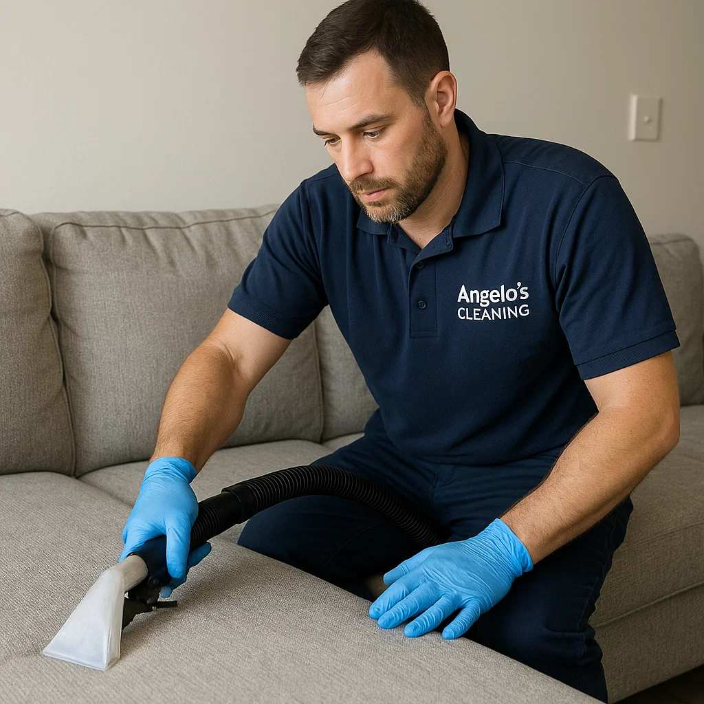 Professional sofa cleaning — controlled moisture for safety
