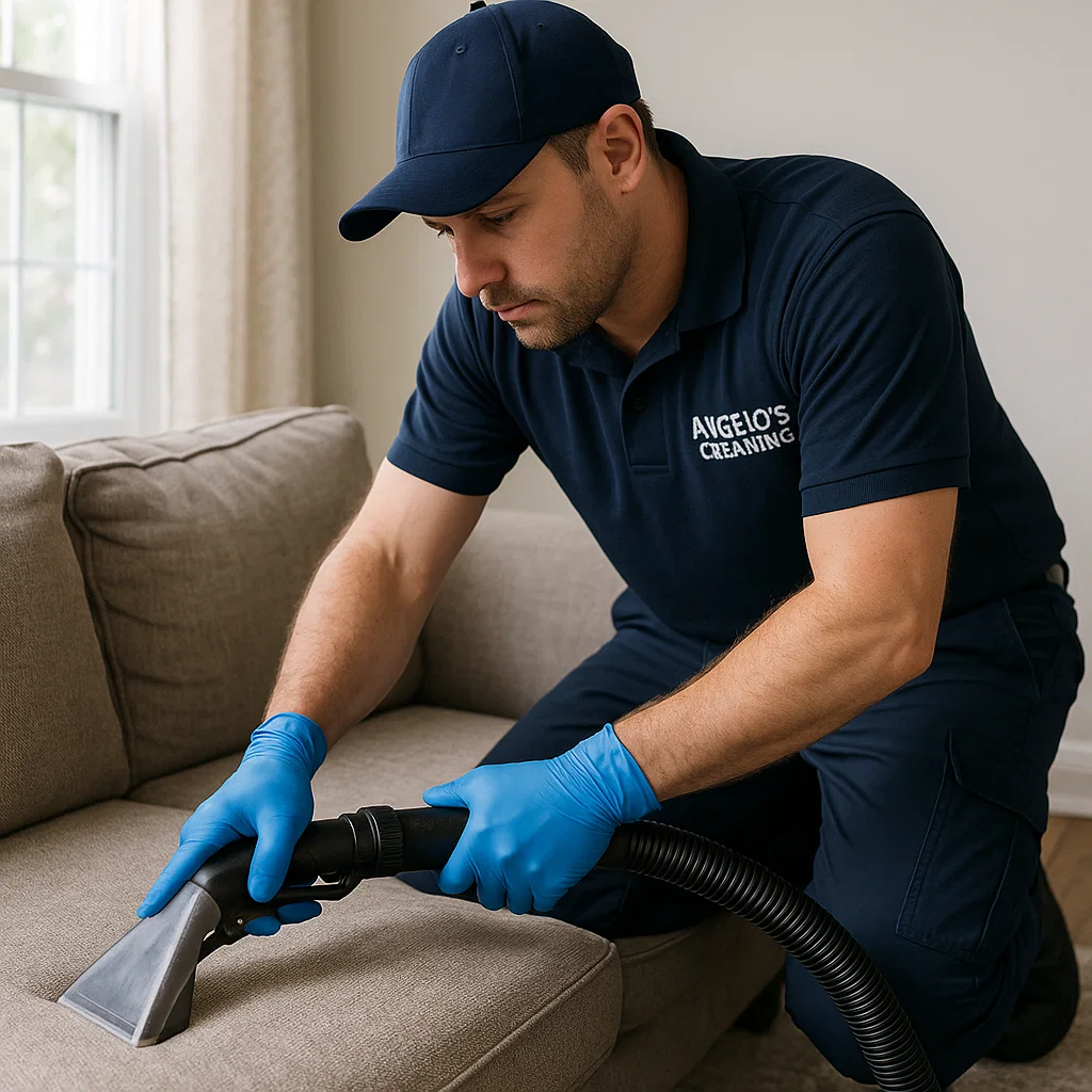 Professional sofa cleaning — detail brushwork in creases