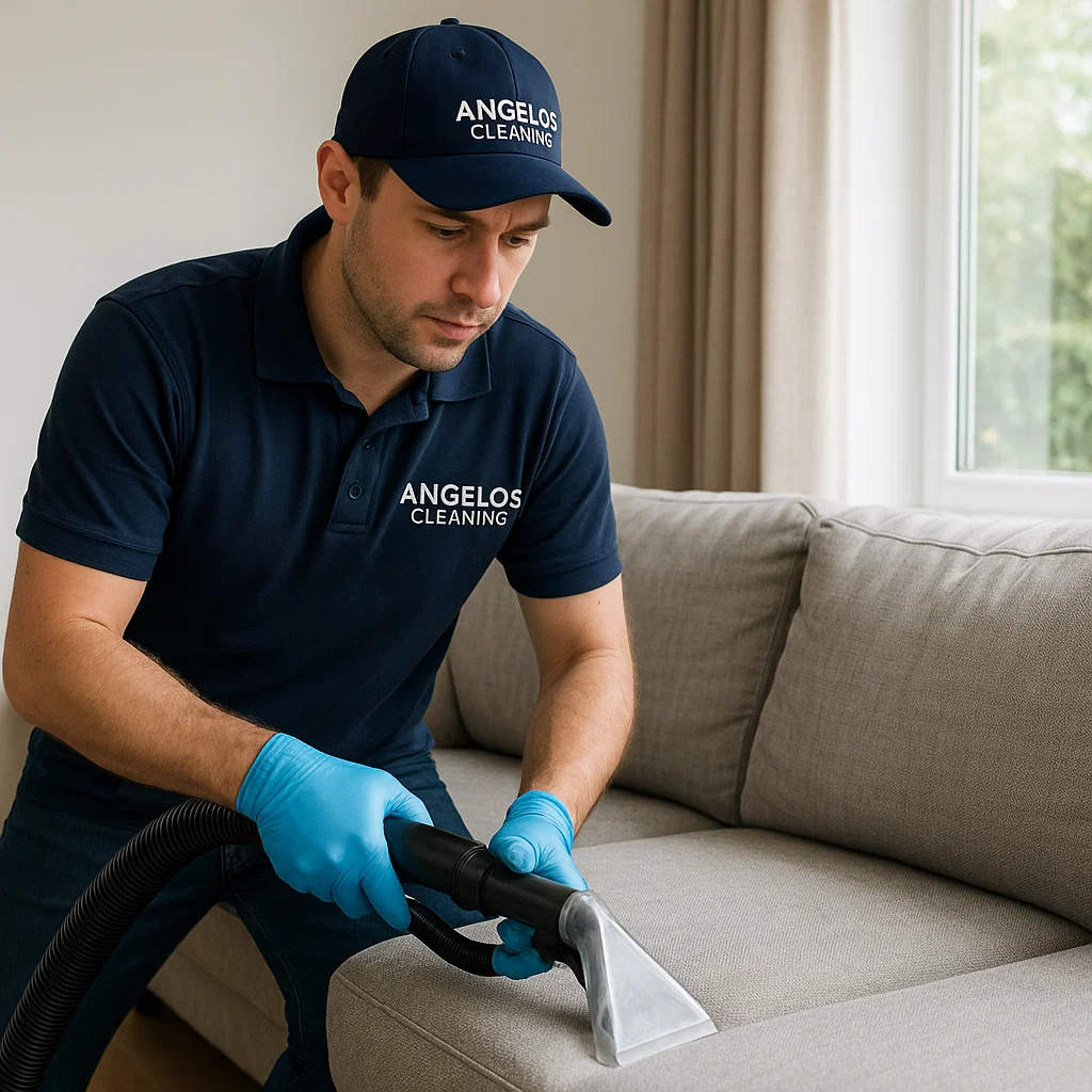 Before & after sofa cleaning — odor source treated at fibers