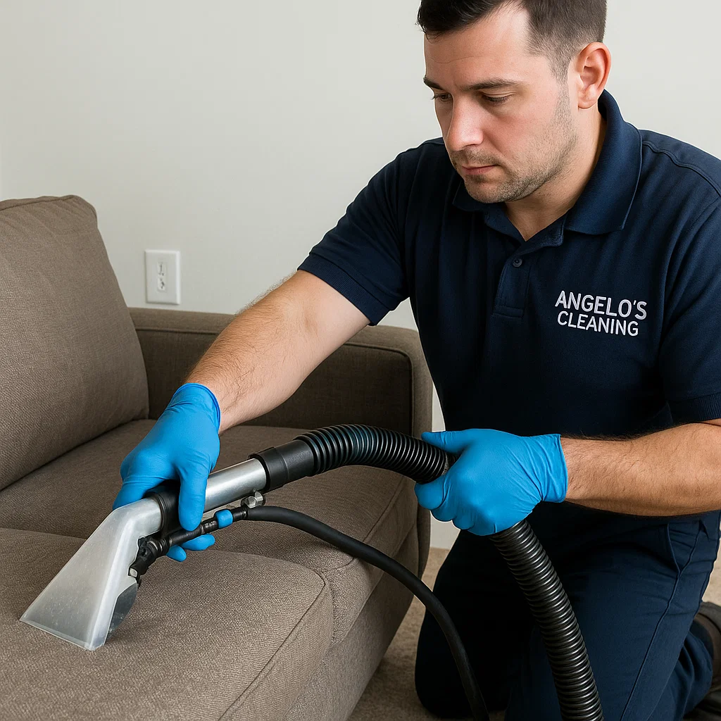 Before & after sofa cleaning — seat shadows brightened