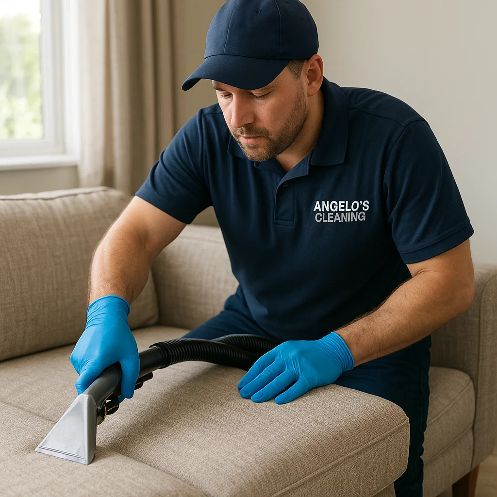 Sofa cleaning service — careful groom and set finish