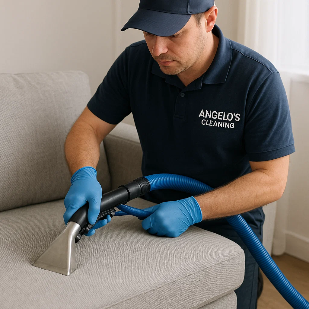 Professional sofa cleaning — fiber rinse returns softness