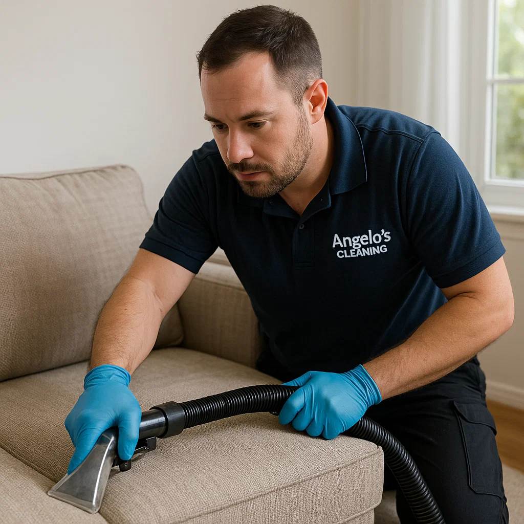 Before & after sofa cleaning — chenille sheen restored