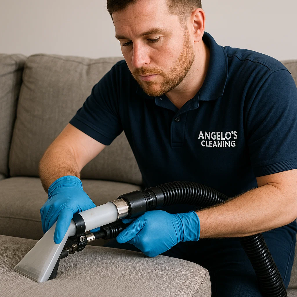 Before & after sofa cleaning — microfiber cloudiness reduced