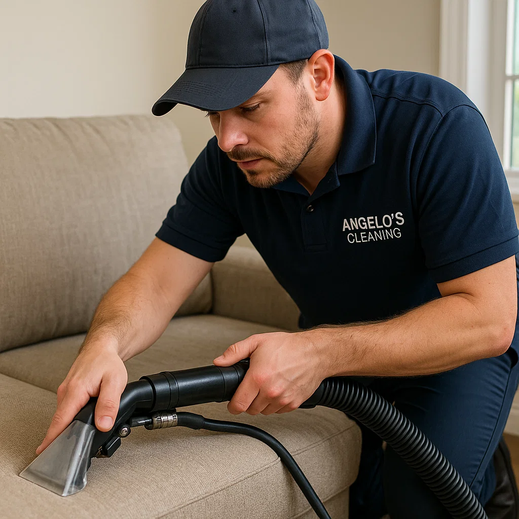 Professional sofa cleaning — precision rinse protects fibers