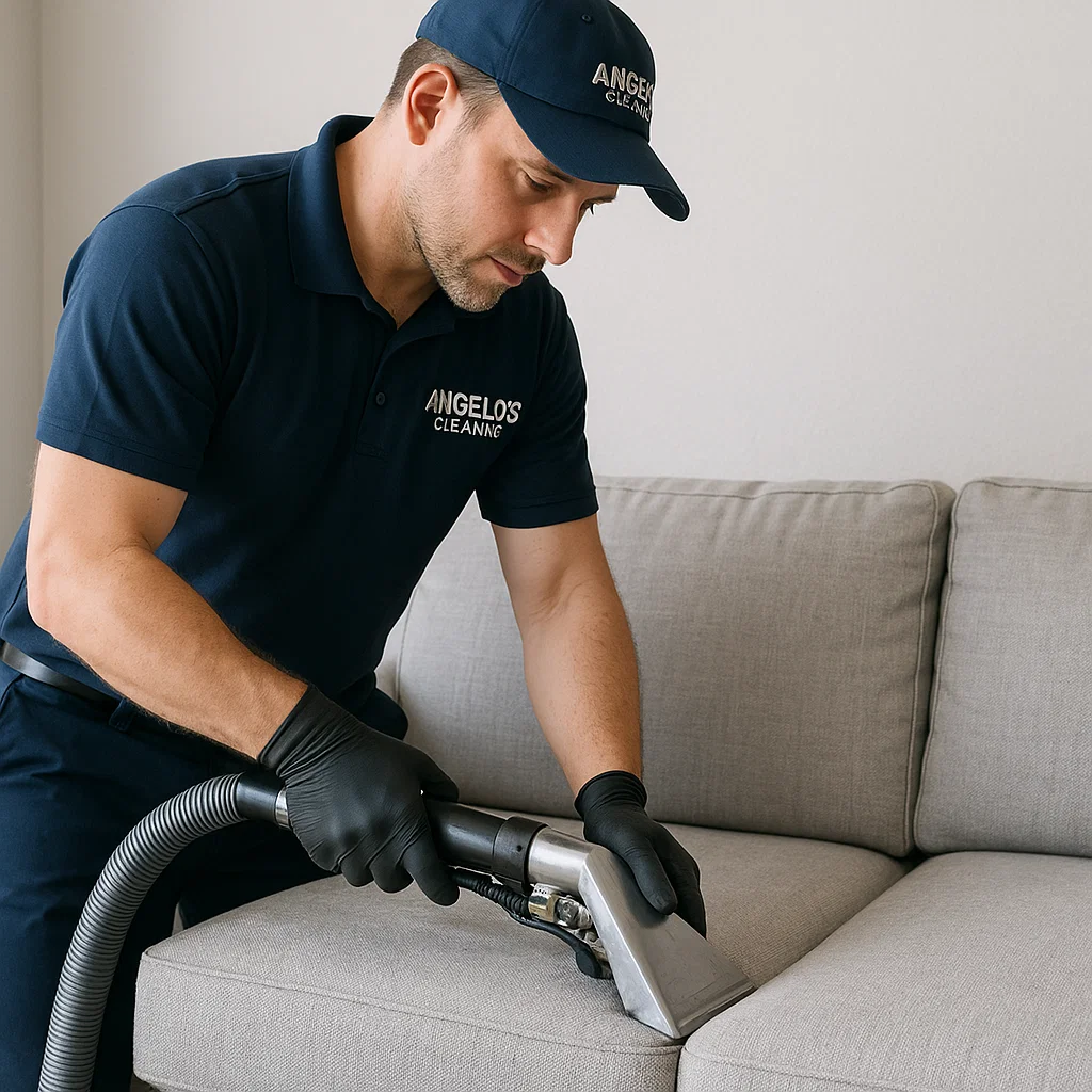Professional sofa cleaning — rinse leaves no sticky residue