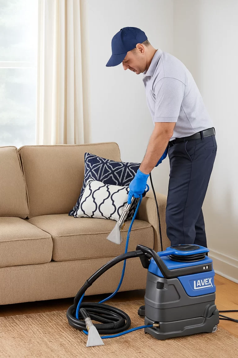 Expert upholstery cleaning by an Angelo's Hard Floor & Duct Cleaning team member