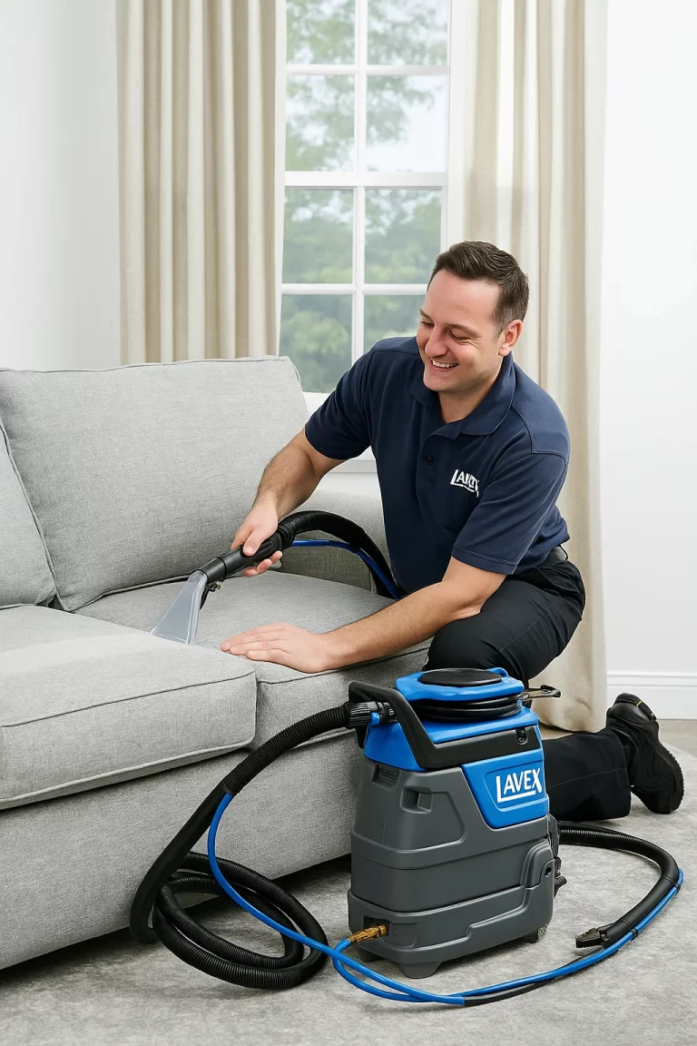 Expert upholstery cleaning by an Angelo's Hard Floor & Duct Cleaning team member