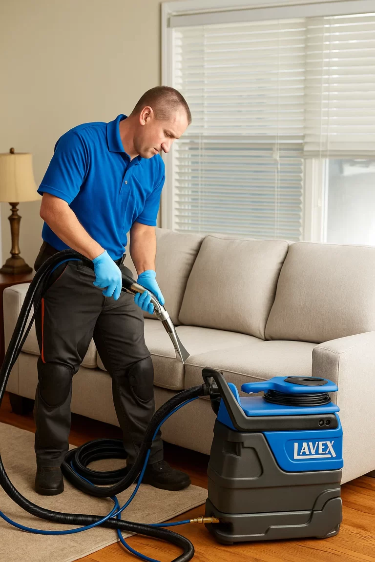 Expert upholstery cleaning by an Angelo's Hard Floor & Duct Cleaning team member