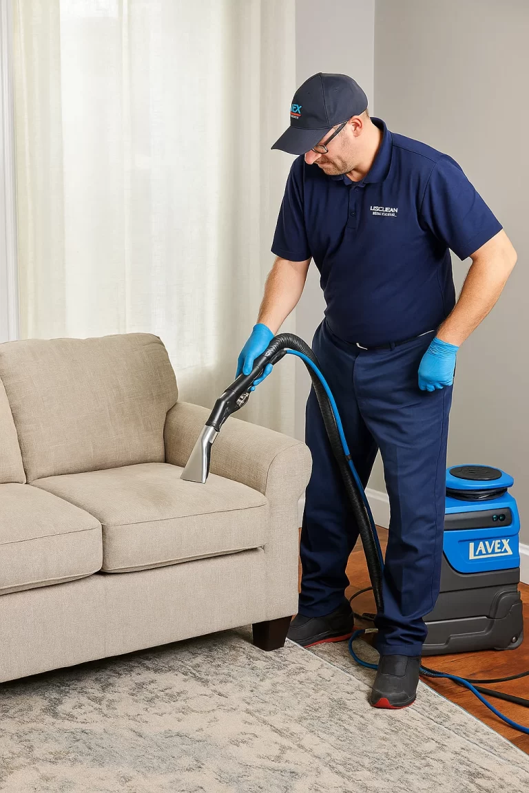 Expert upholstery cleaning by an Angelo's Hard Floor & Duct Cleaning team member