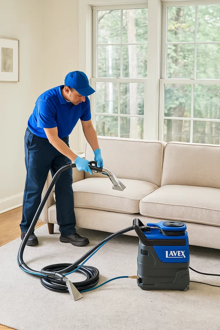 Expert upholstery cleaning by an Angelo's Hard Floor & Duct Cleaning team member