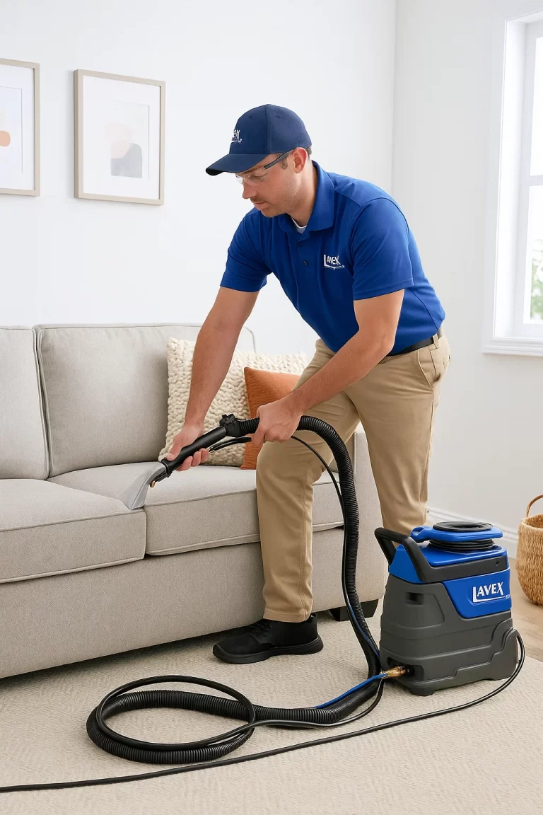 Expert upholstery cleaning by an Angelo's Hard Floor & Duct Cleaning team member