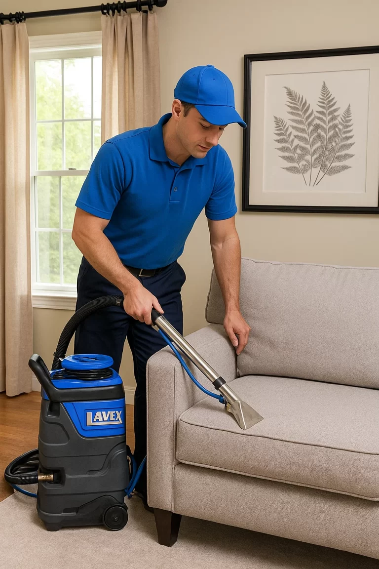 Expert upholstery cleaning by an Angelo's Hard Floor & Duct Cleaning team member