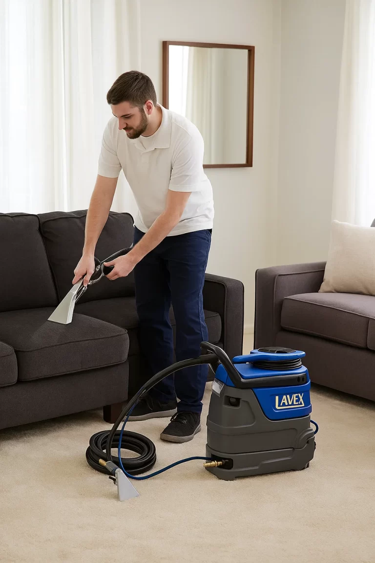 Expert upholstery cleaning by an Angelo's Hard Floor & Duct Cleaning team member