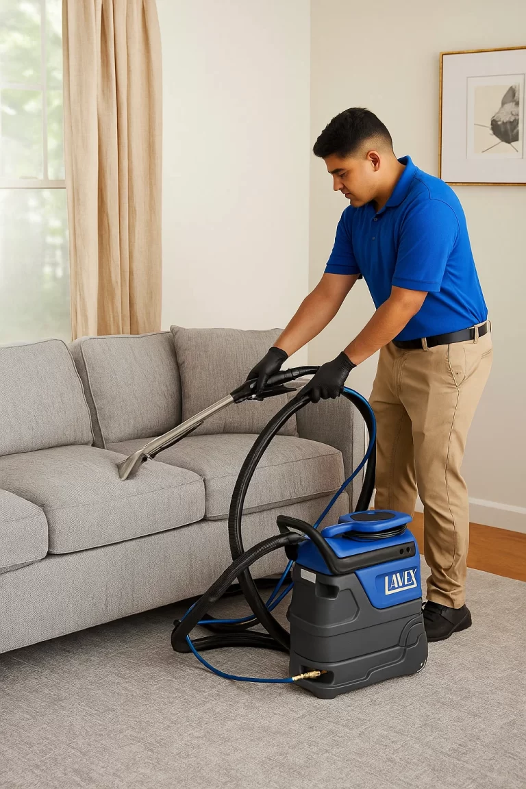 Expert upholstery cleaning by an Angelo's Hard Floor & Duct Cleaning team member