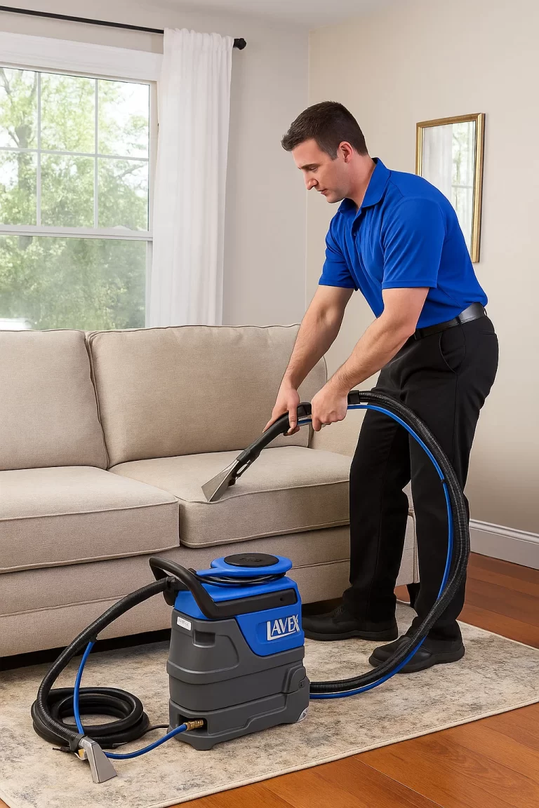 Expert upholstery cleaning by an Angelo's Hard Floor & Duct Cleaning team member