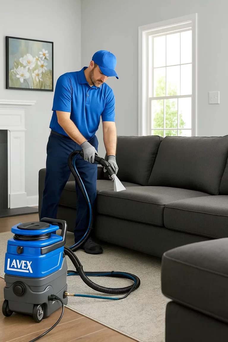 Expert upholstery cleaning by an Angelo's Hard Floor & Duct Cleaning team member