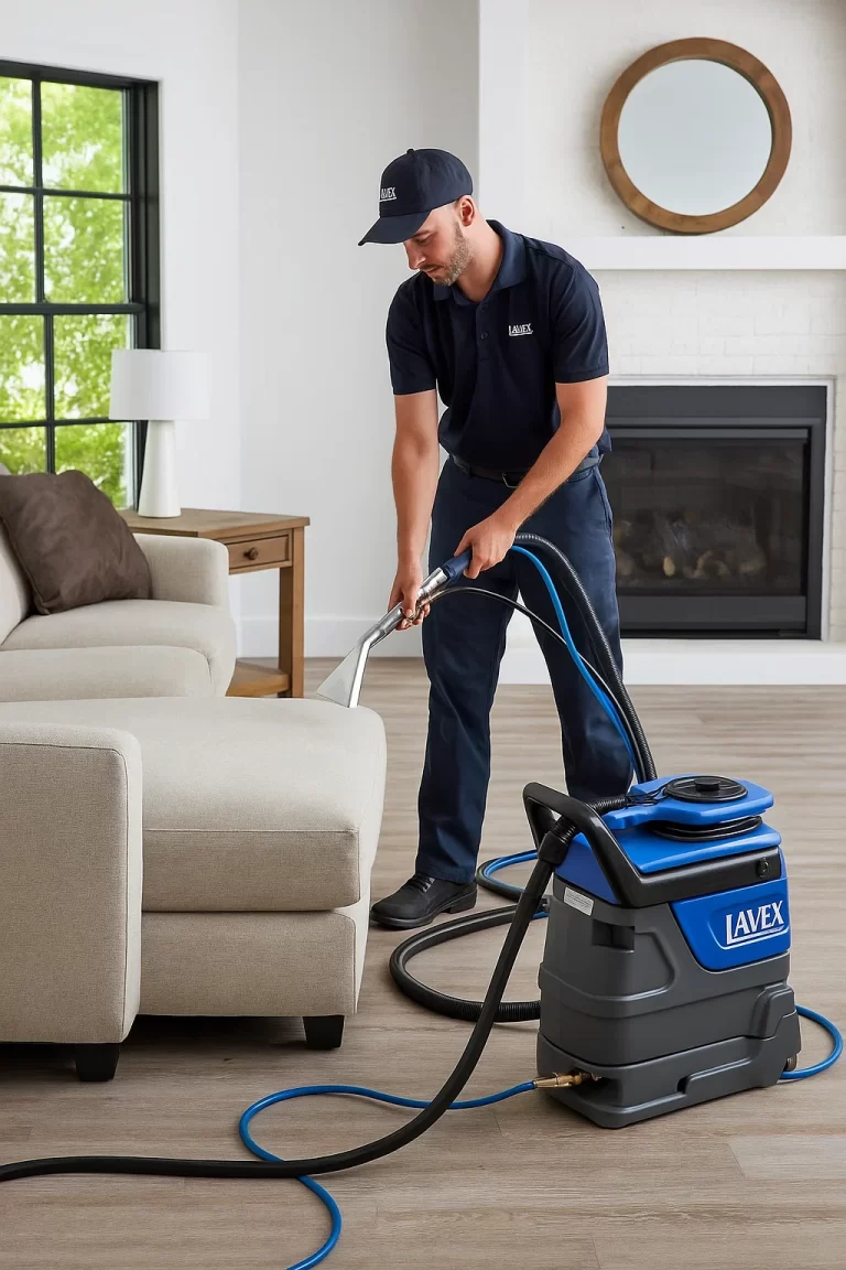 Expert upholstery cleaning by an Angelo's Hard Floor & Duct Cleaning team member
