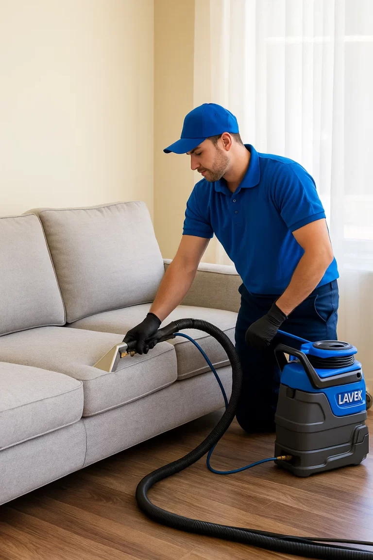 Expert upholstery cleaning by an Angelo's Hard Floor & Duct Cleaning team member