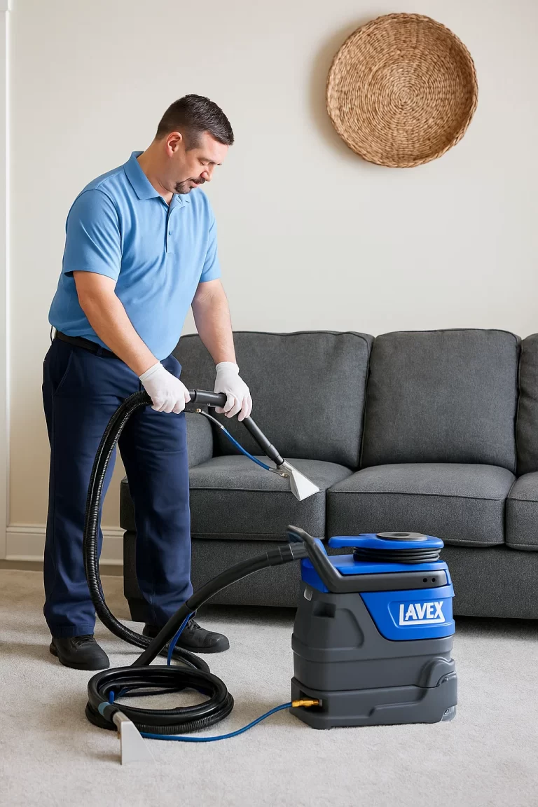 Expert upholstery cleaning by an Angelo's Hard Floor & Duct Cleaning team member
