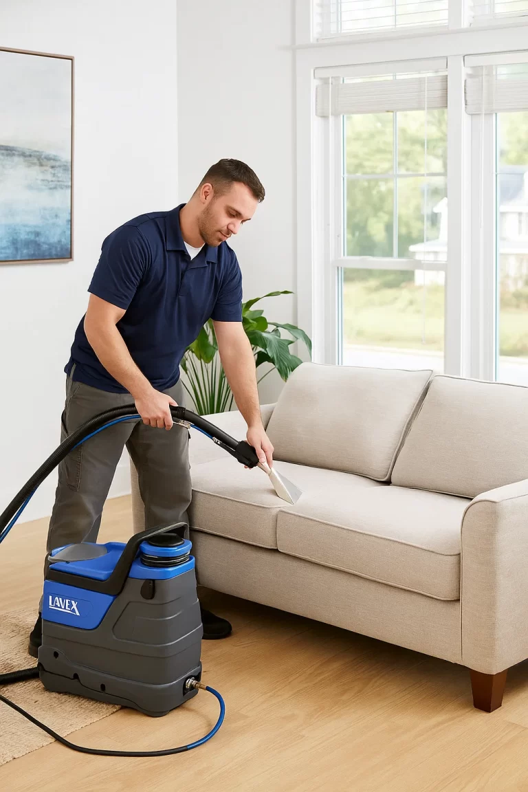 Expert upholstery cleaning by an Angelo's Hard Floor & Duct Cleaning team member