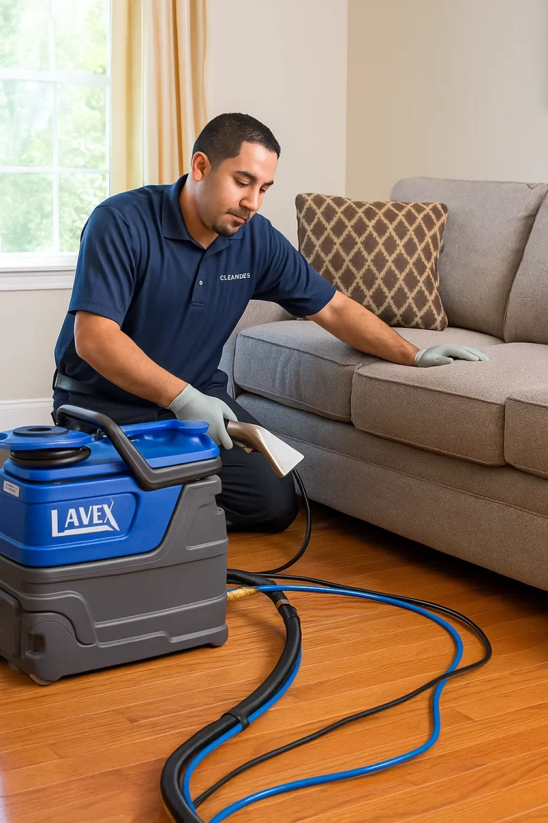 Expert upholstery cleaning by an Angelo's Hard Floor & Duct Cleaning team member