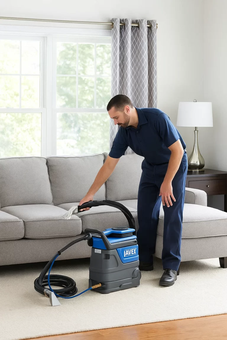 Expert upholstery cleaning by an Angelo's Hard Floor & Duct Cleaning team member