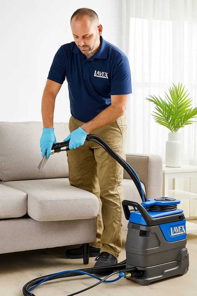 Expert upholstery cleaning by an Angelo's Hard Floor & Duct Cleaning team member